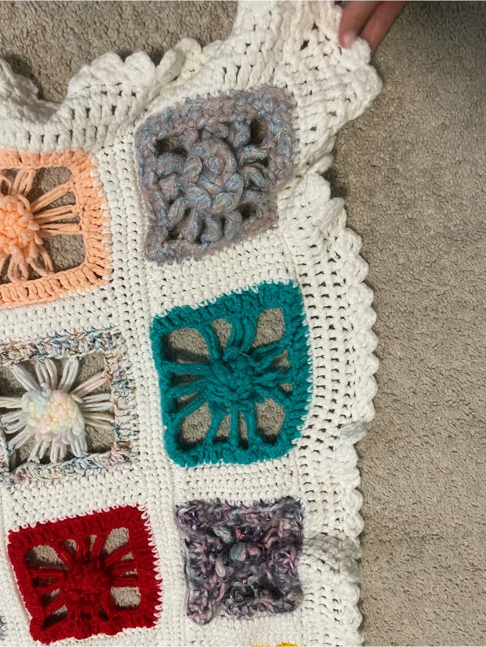 Handmade Multicolor Crochet Granny Square Throw Blanket
